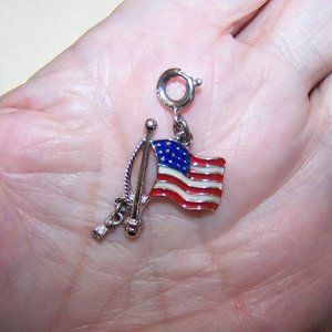 Silver Tone Metal Cold Enamel MONET Charm - American Flag